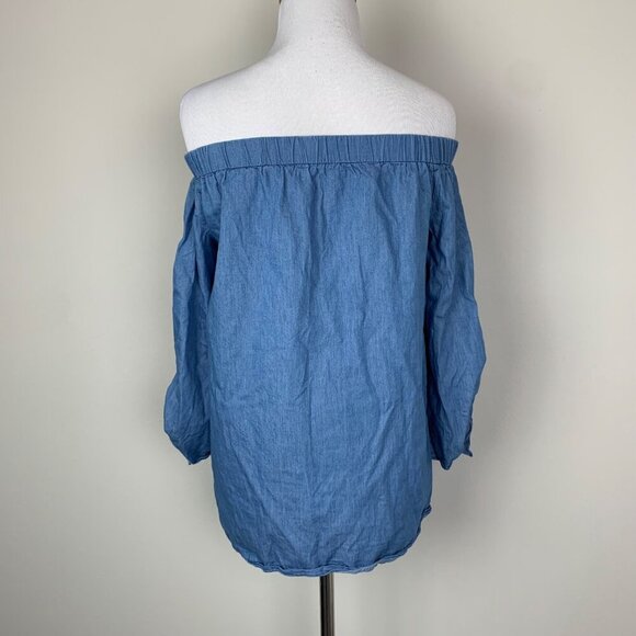 Mustard Seed Women's Off-The-Shoulder Chambray Top Size Small - Picture 2 of 7